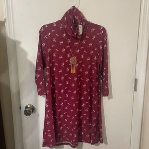 NWT!! Girl's Discreet Pink Cowl Neck Dress with Necklace Set size L